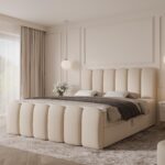 Boxspringbett CUDDLE - 140x200 - mit Bettkasten - beiger Samt
