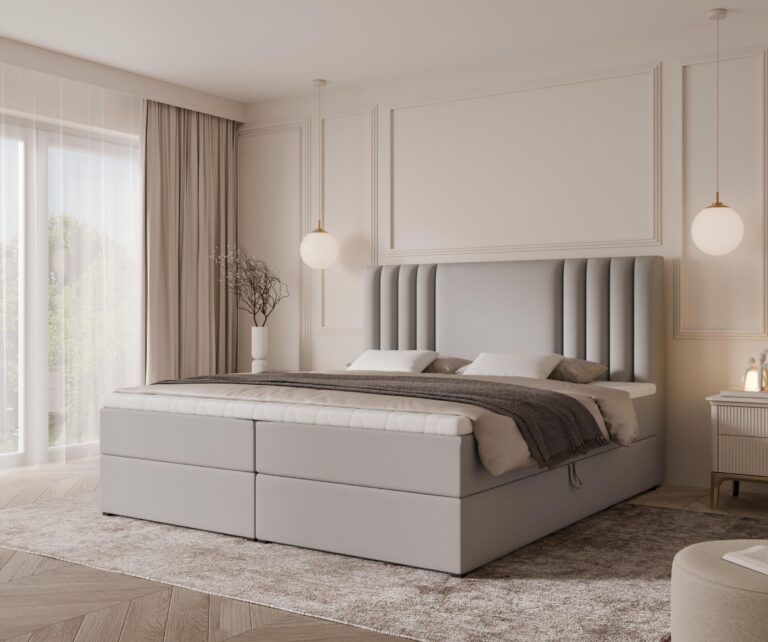Boxspringbett SAVA - 140x200 - mit Bettkasten - grauer Samt