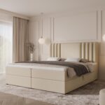 Boxspringbett SAVA - 180x200 - mit Bettkasten - hellbeiger Samt