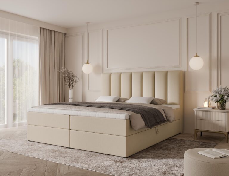 Boxspringbett BELLA - 180x200 - mit Bettkasten - beiger Samt