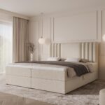 Boxspringbett SAVA - 160x200 - mit Bettkasten - hellbeiges Bouclé