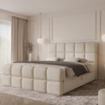 Boxspringbett MOYA MAX - 140x200 - mit Bettkasten - hellbeiges Bouclé
