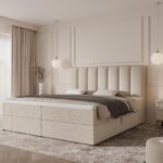 Boxspringbett BELLA - 120x200 - mit Bettkasten - hellbeiges Bouclé