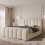 Boxspringbett CUDDLE - 180x200 - mit Bettkasten - hellbeiges Bouclé