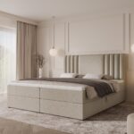 Boxspringbett SAVA - 140x200 - mit Bettkasten - cremefarbenes Bouclé
