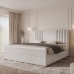 Boxspringbett SAVA - 120x200 - mit Bettkasten - weißes Bouclé