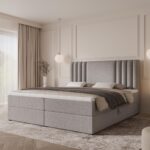 Boxspringbett SAVA - 180x200 - mit Bettkasten - graues Bouclé