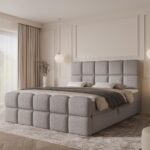Boxspringbett MOYA MAX - 180x200 - mit Bettkasten - graues Bouclé