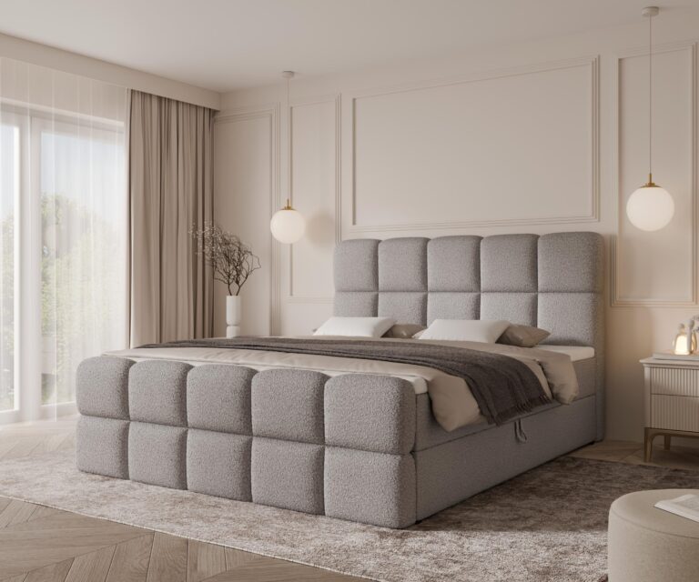 Boxspringbett MOYA MAX - 180x200 - mit Bettkasten - graues Bouclé