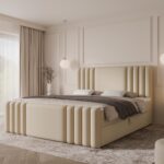 Boxspringbett SAVA MAX - 180x200 - mit Bettkasten - beiger Samt