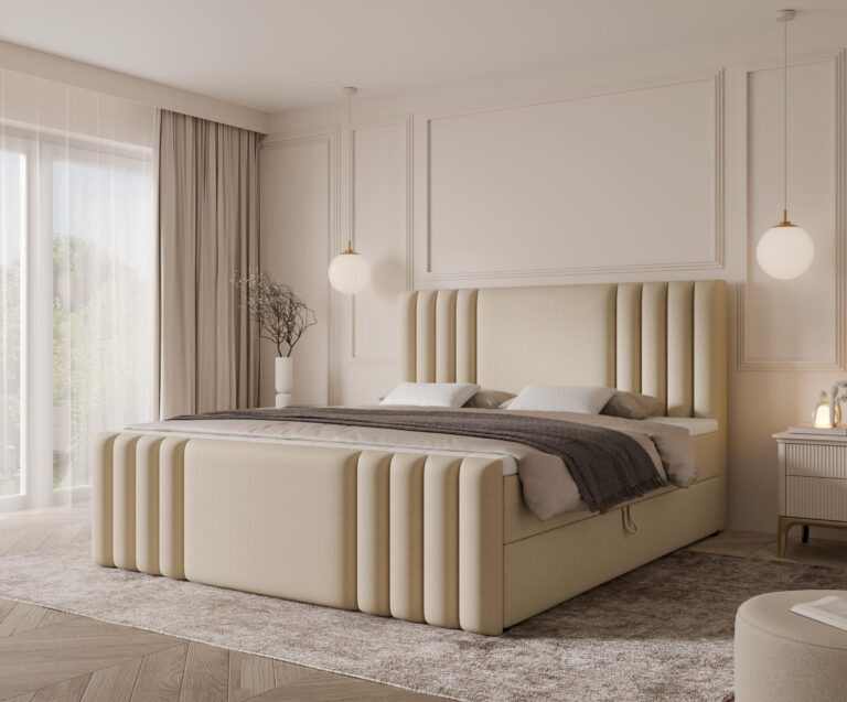 Boxspringbett SAVA MAX - 160x200 - mit Bettkasten - beiger Samt