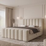 Boxspringbett BELLA MAX - 160x200 - mit Bettkasten - hellbeiges Bouclé