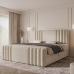Boxspringbett SAVA MAX - 180x200 - mit Bettkasten - hellbeiges Bouclé