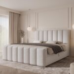 Boxspringbett BELLA MAX - 140x200 - mit Bettkasten - weißes Bouclé