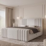 Boxspringbett SAVA MAX - 180x200 - mit Bettkasten - weißes Bouclé