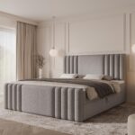 Boxspringbett SAVA MAX - 180x200 - mit Bettkasten - graues Bouclé