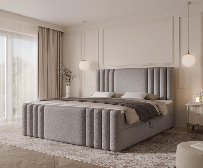 Boxspringbett SAVA MAX - 120x200 - mit Bettkasten - graues Bouclé