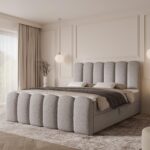 Boxspringbett CUDDLE - 180x200 - mit Bettkasten - graues Bouclé