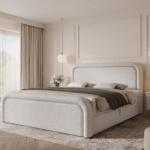 Boxspringbett DREAM - 140x200 - mit Bettkasten - weißes Bouclé