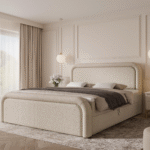 Boxspringbett DREAM - 180x200 - mit Bettkasten - hellbeiges Bouclé