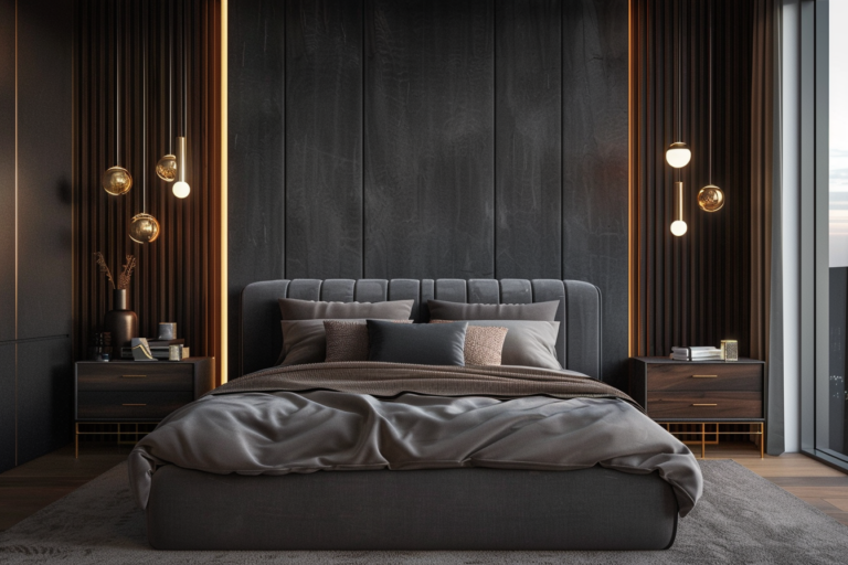 Elegantes Bett 180x200 im großzügig gestalteten Schlafzimmer