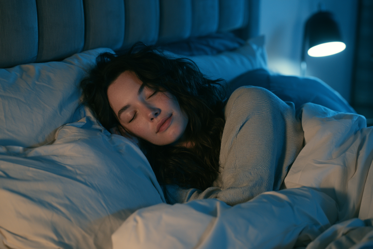 Bequemes Bett im modern eingerichteten Schlafzimmer für eine ungestörte REM-Phase