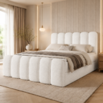 Boxspringbett CUDDLE - 200x200 - mit Bettkasten - weißes Bouclé
