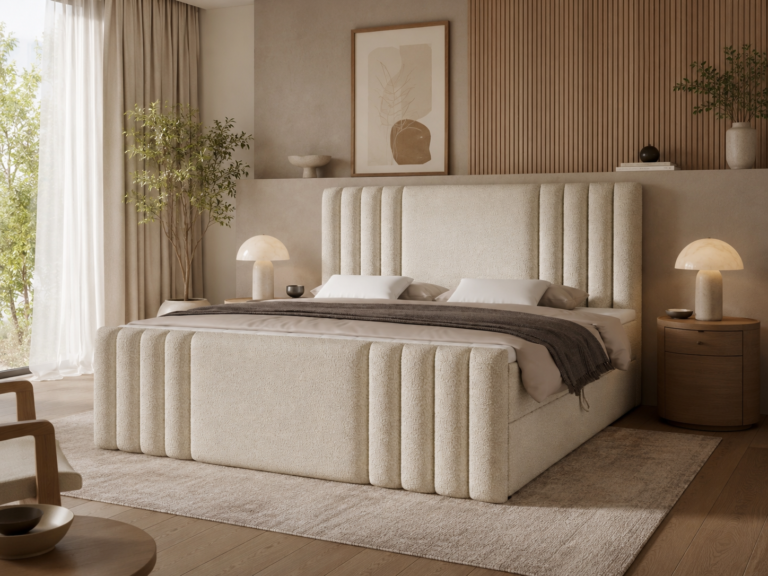 Boxspringbett SAVA MAX - 120x200 - mit Bettkasten - cremefarbenes Bouclé