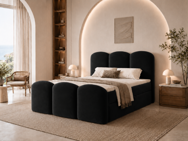 Boxspringbett Royal - 140x200 cm - mit Bettkasten - Schwarz Samt