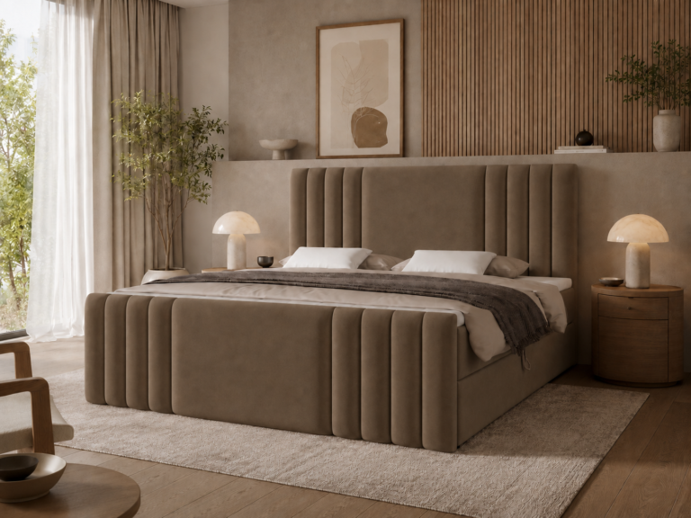Boxspringbett SAVA MAX - 180x200 cm - mit Bettkasten - Braun Samt
