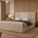 Boxspringbett SAVA - 120x200 - mit Bettkasten - hellbeiger Samt