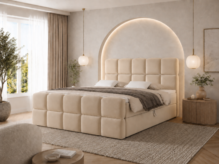 Boxspringbett MOYA MAX - 200x200 - mit Bettkasten - beiger Samt