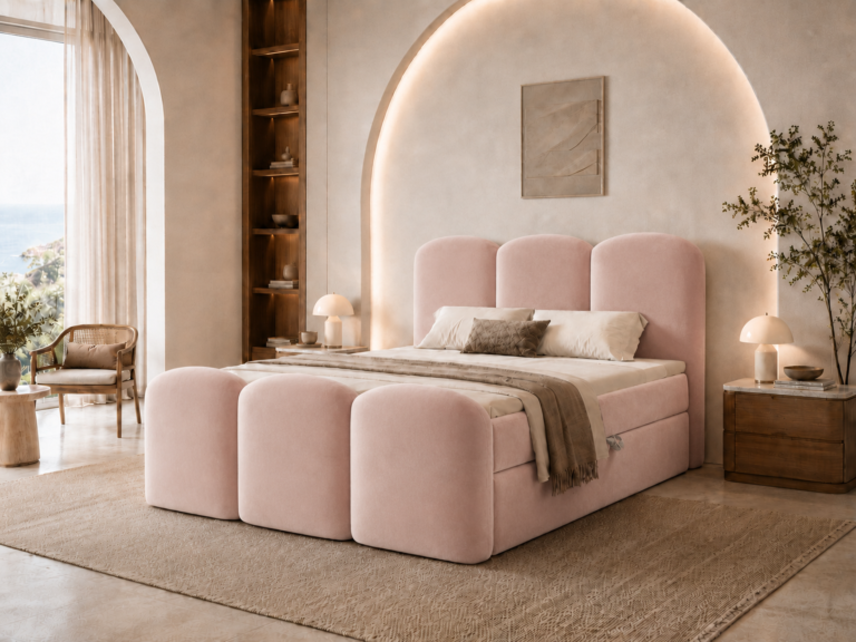 Boxspringbett Royal - 120x200 cm - mit Bettkasten - Puderrosa Samt