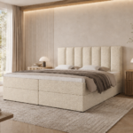 Boxspringbett BELLA - 180x200 - mit Bettkasten - hellbeiges Bouclé