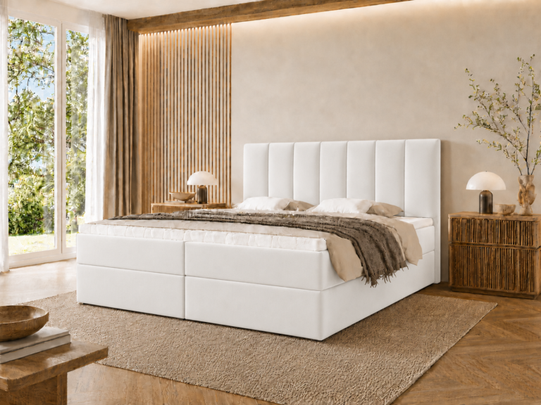 Boxspringbett BELLA - 180x200 cm - mit Bettkasten - Weiß Samt