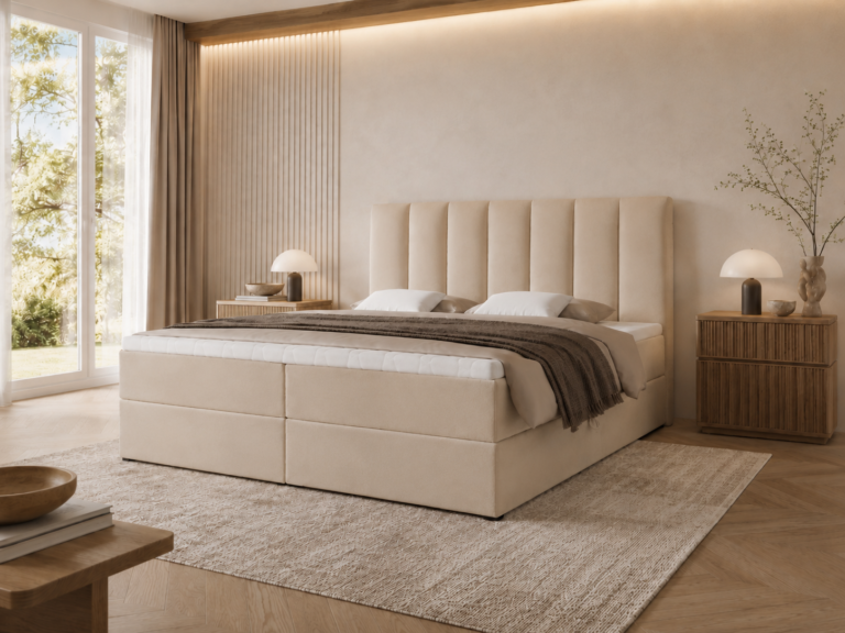 Boxspringbett BELLA - 180x200 - mit Bettkasten - beiger Samt