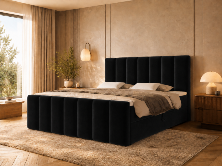 Boxspringbett BELLA MAX - 180x200 cm - mit Bettkasten - Schwarz Samt