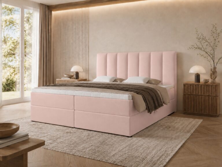 Boxspringbett BELLA - 180x200 cm - mit Bettkasten - Puderrosa Samt