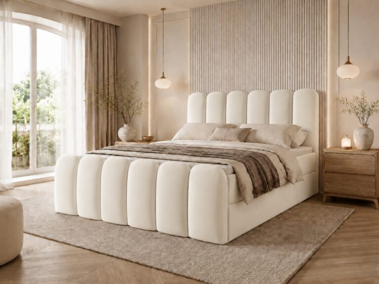 Boxspringbett CUDDLE - 200x200 - mit Bettkasten - beiger Samt