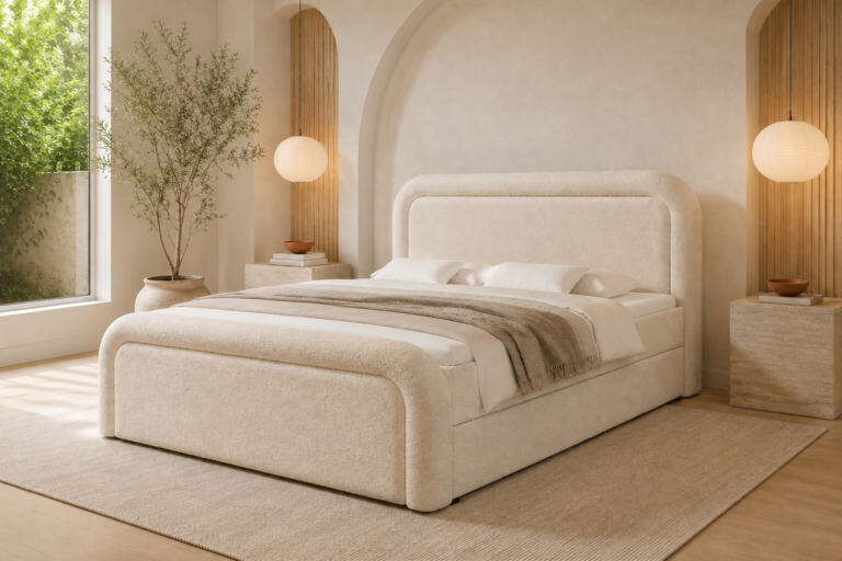 Boxspringbett DREAM - 180x200 - mit Bettkasten - cremefarbenes Bouclé