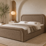 Boxspringbett DREAM - 140x200 cm - mit Bettkasten - Braun Bouclé