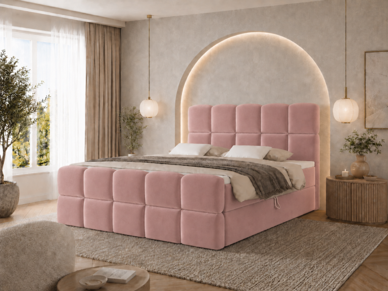 Boxspringbett MOYA MAX - 180x200 cm - mit Bettkasten - Puderrosa Samt