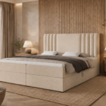 Boxspringbett SAVA - 200x200 - mit Bettkasten - cremefarbenes Bouclé