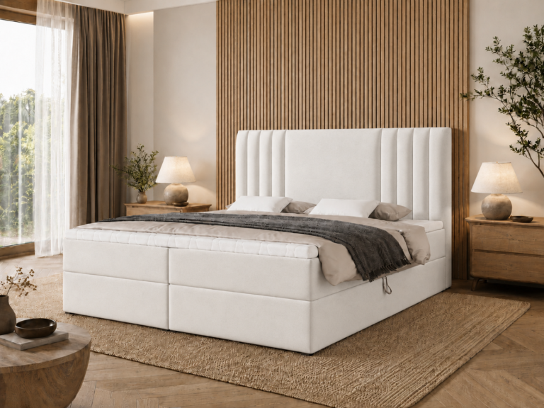 Boxspringbett SAVA - 140x200 cm - mit Bettkasten - Weiß Samt