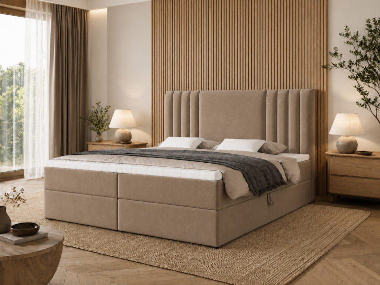 Boxspringbett SAVA - 160x200 cm - mit Bettkasten - Braun Samt