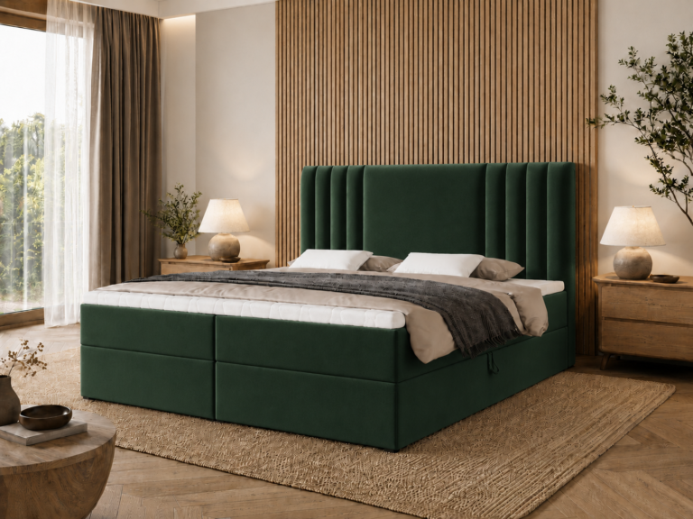 Boxspringbett SAVA - 200x200 cm - mit Bettkasten - Grün Samt