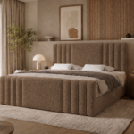 Boxspringbett SAVA MAX – 180x200 cm - mit Bettkasten - Braun Bouclé