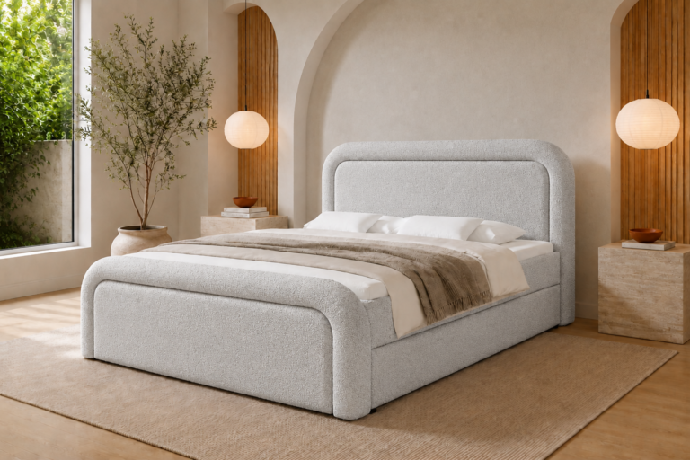 Boxspringbett DREAM - 120x200 - mit Bettkasten - graues Bouclé