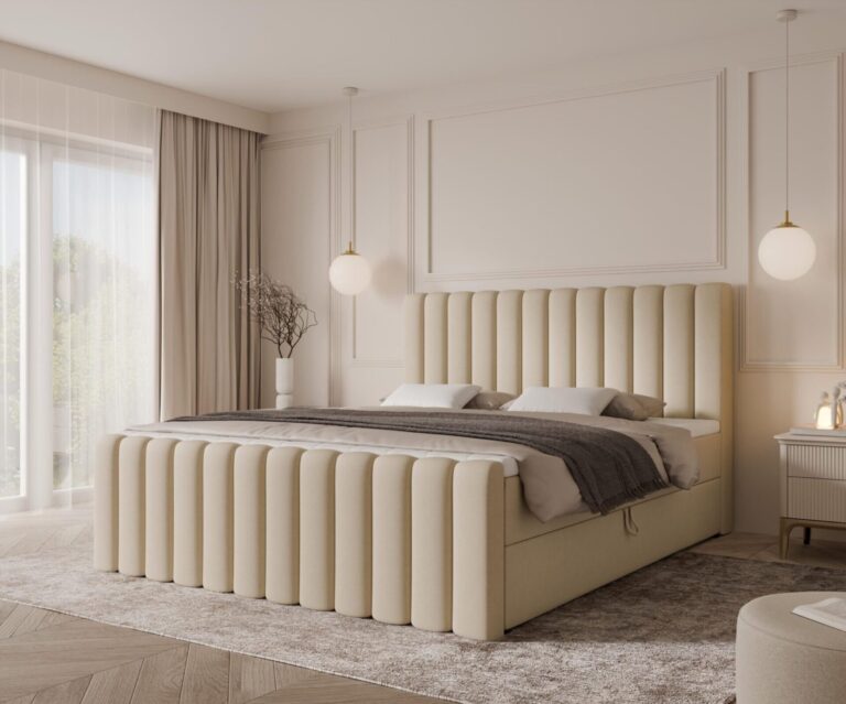 Boxspringbett CANSAS MAX - 120x200 - mit Bettkasten - beiger Samt