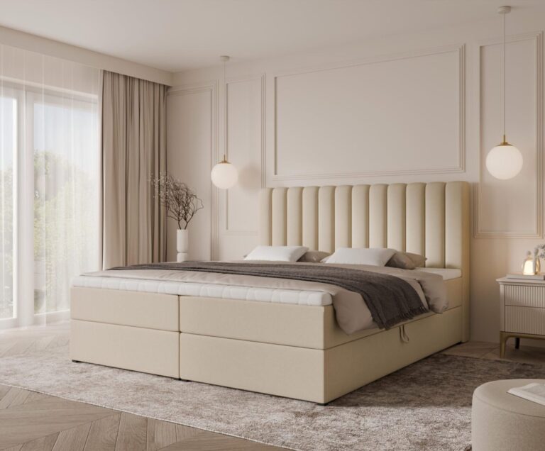 Boxspringbett CANSAS - 180x200 - mit Bettkasten - beiger Samt